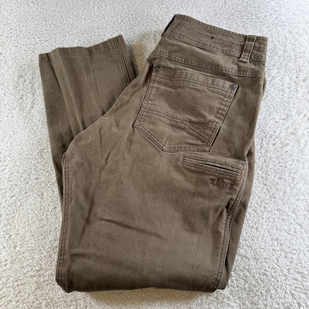 KUHL Canvas Pants Mens 34x30 Brown Excellent Vintage Patina Dye Articulated Knee